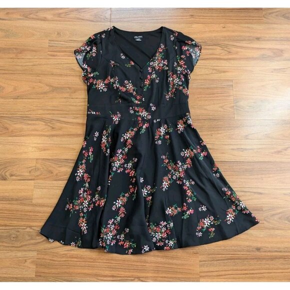 CITY CHIC Dress Size 18 Black Floral Sundress Knee Length Boho Summer Wedding C6 - Picture 3 of 16